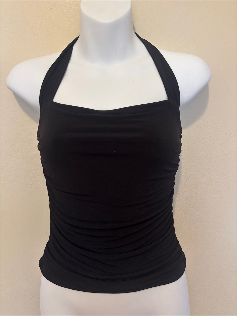 Black Halter Ruched Tank